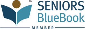 Seniors blue book member logo on display